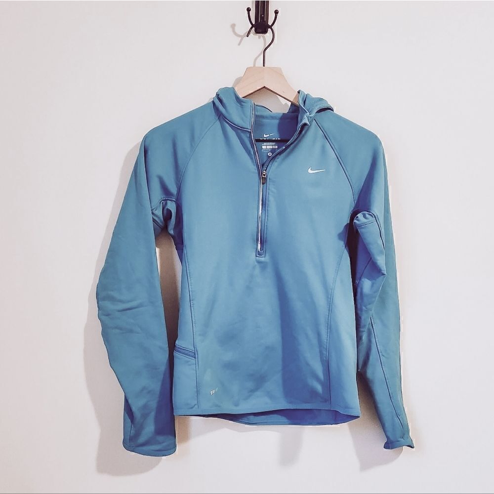 Nike Dri-Fit Quarter Zip Sweatshirt in Blue Size Small